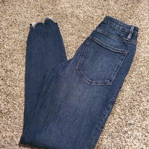 Good American Good Legs Skinny Jeans Raw Chewed Hem Dark Blue 4/27